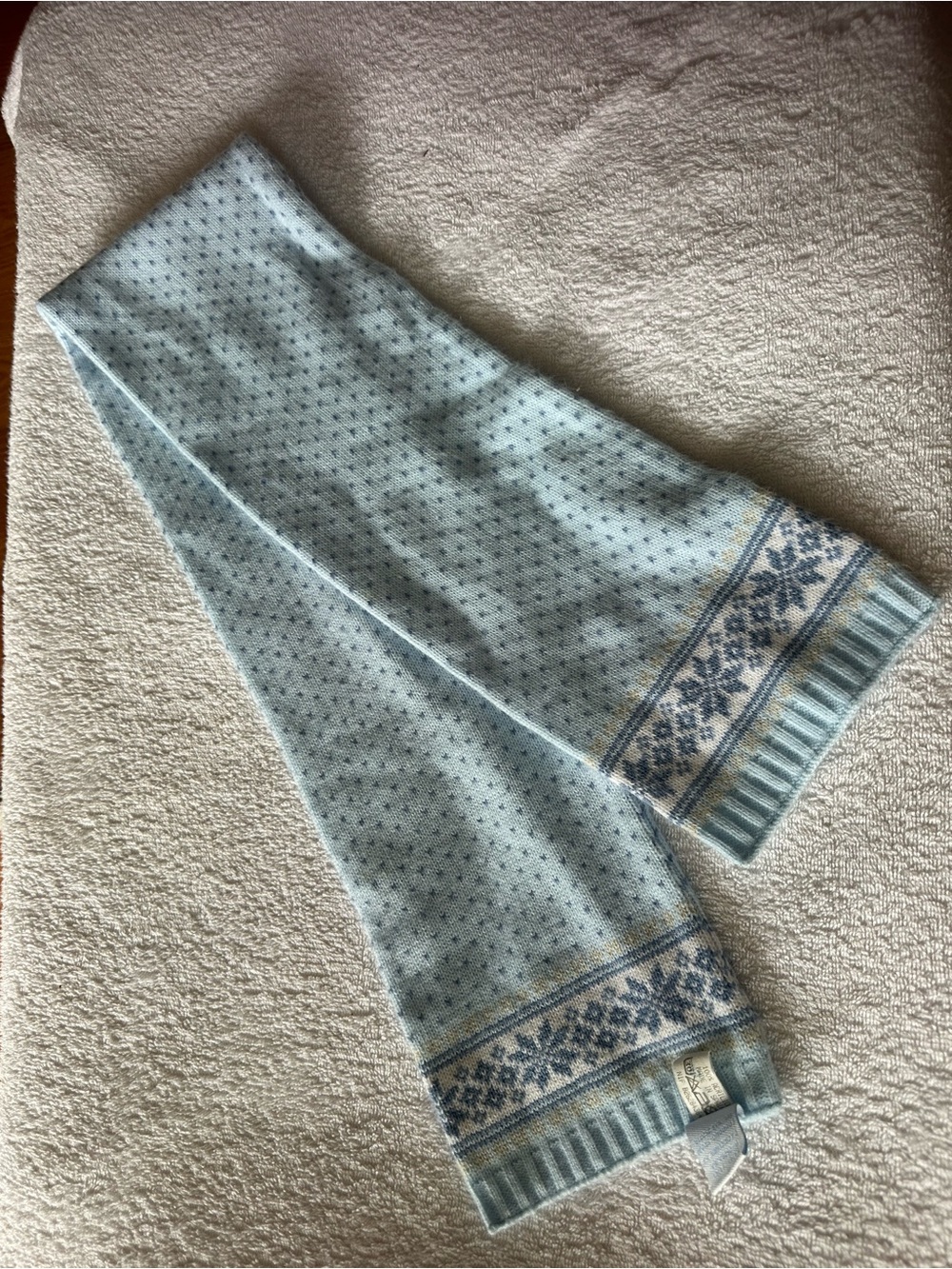 Girls Light Blue Knit Scarf with Fair Isle Hem